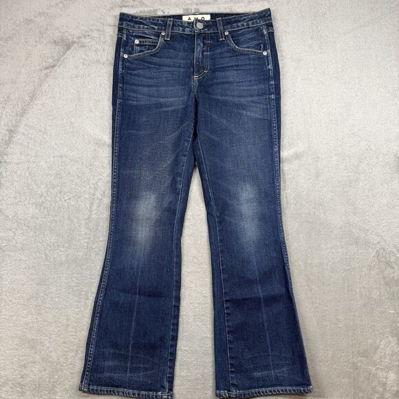 Amo Jane Jeans Women 28 True Blue Cotton Denim Flare Cropped Whiskered Mid Rise - Picture 1 of 12